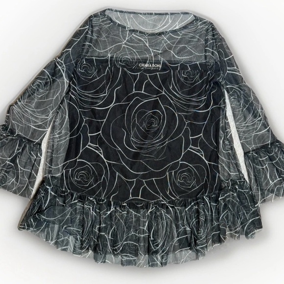 Chiara Boni Floral Lace Blouse Top Ruffled See Through Womens Sz38 Made In Italy - Picture 1 of 9
